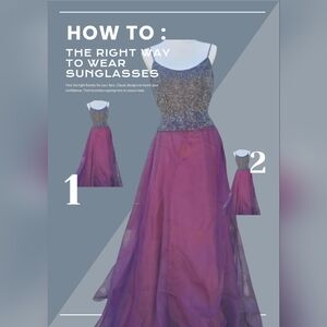 Tiffany Designs Vintage Elegant Black and Purple Evening Gown Heavily Be…